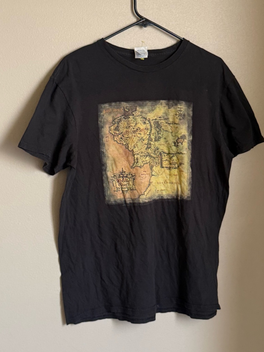 Vintage Lord of the Rings Middle Earth Map Graphic T-Shirt Black Size L
